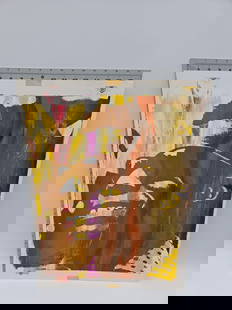 Abstract Portrait: Abstract portrait featuring a figure with sunglasses and a wide smile possibly James Baldwin. The artwork uses bold colors and expressive brushstrokes. Dimensions approximately 24 x 18 inches.