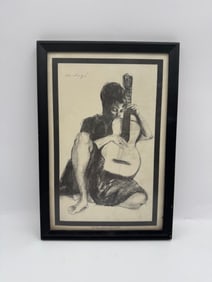 "Folk Singer in Meditation" by artist Gerald Fairclough (American, b.1946) Lithograph