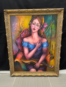 Sicard, Violetta with Violin, Oil on Canvas