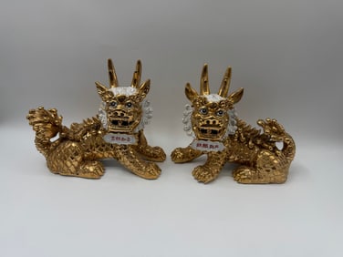Pair of Gilt Foo Dogs