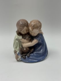 Royal Copenhagen Figurine, Two Girls Hugging a Dog