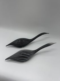Mystique Murano Black Glass Bird Sculptures, Pair