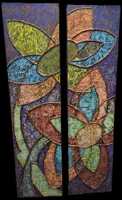 Abstract Floral Diptych with Aluminum Foil Texture