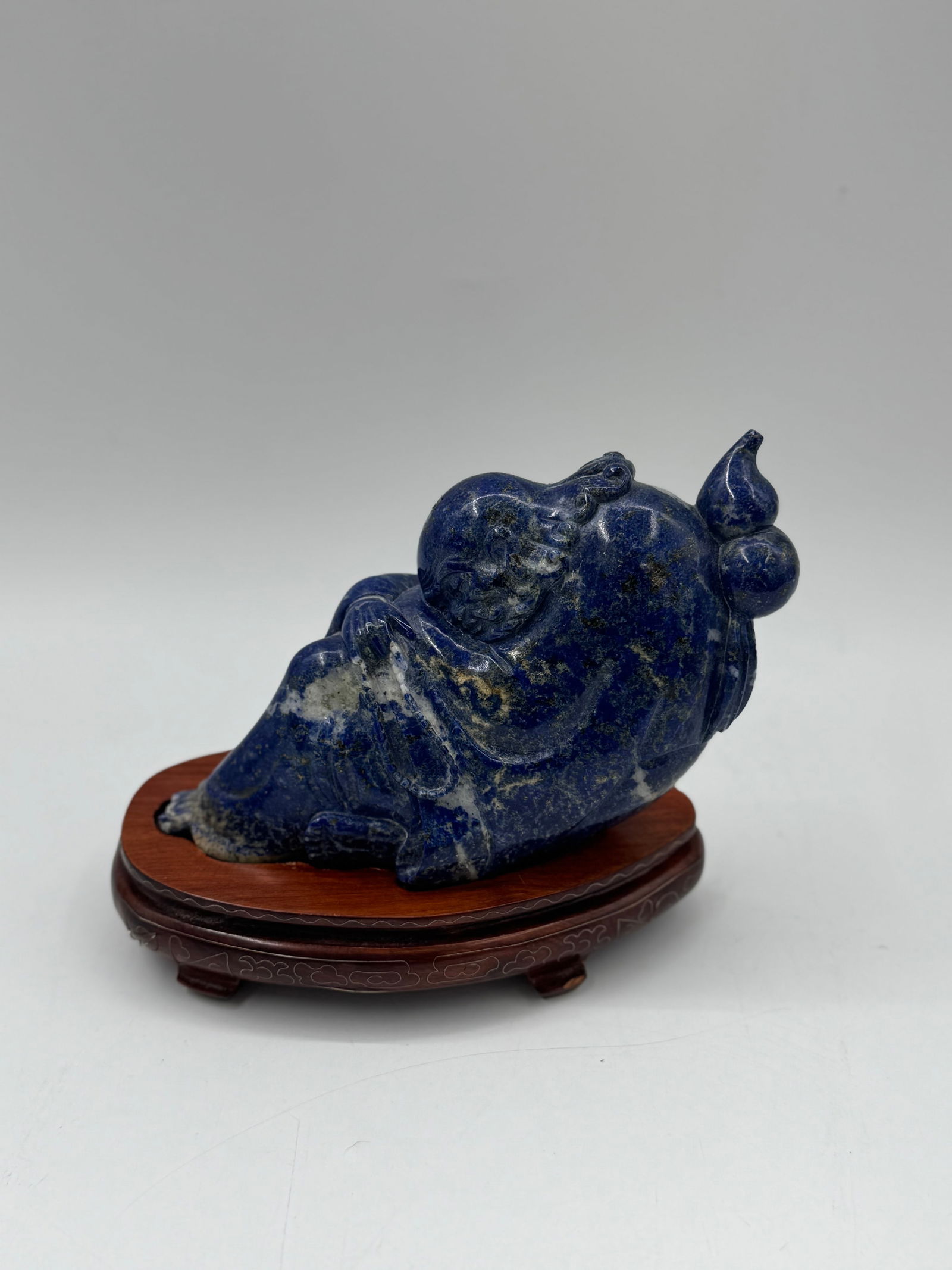 Lapis Lazuli Buddha Sculpture on Wood Stand (1 of 4)