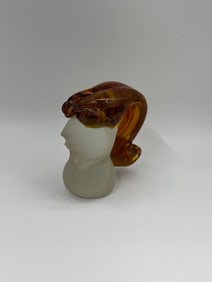 Art Glass Female Bust Sculpture, Amber and Frosted Glass