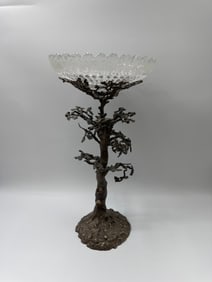 Metal Tree Sculpture with Glass Bowl