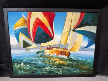 Impressionist Sailboat Racing Oil Painting