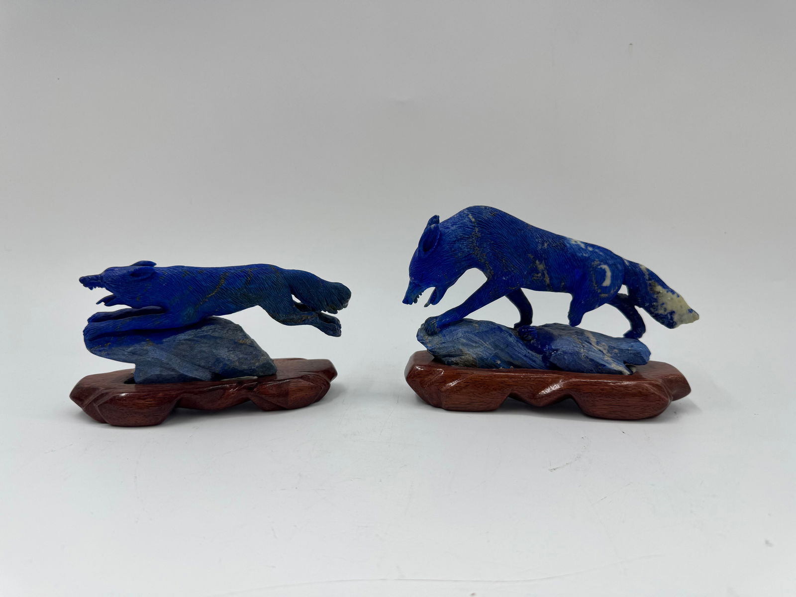 Pair of Lapis Lazuli Wolf Carvings on Stands (1 of 5)