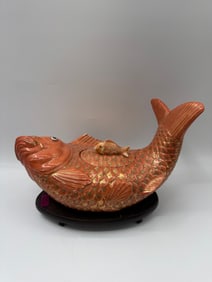 VINTAGE JAPANESE KOI FISH TUREEN WITH COVER