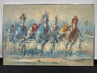 Signed Painting of Harness Horse Race, A. Utano