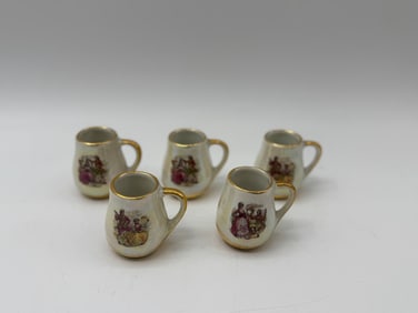 Set of Five Miniature Porcelain Mugs