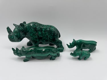 Four Malachite Rhino Carvings, Zaire