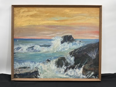 Beall '65, Oil on Canvas, Waves Crashing on Rocks