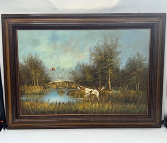 Hunting Dog Landscape Oil Painting