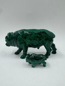 Two Malachite Bull Figurines