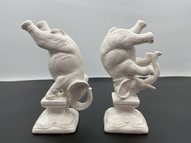 Pair of White Porcelain Acrobat Elephant Figurines - Box 3