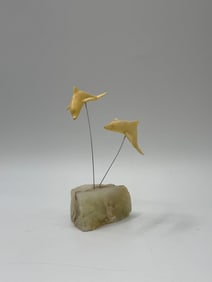 Marvin Wernick Co. Dolphin Sculpture on Stone Base