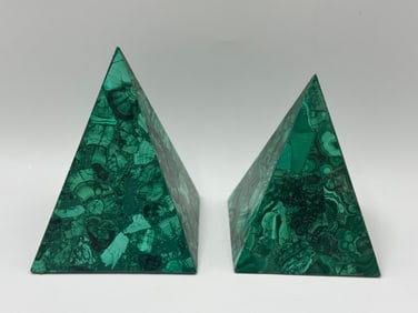 Pair of Malachite Pyramid Sculptures