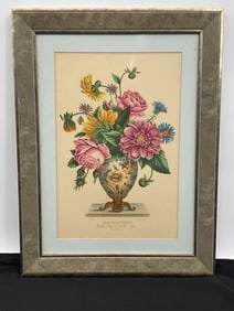 Floral Still Life Etching Print, Framed