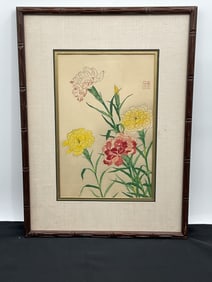 Japanese Woodblock Print of Flowers