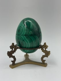 Malachite Egg on Ornate Metal Stand