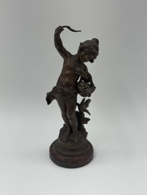Bronze Figural Sculpture of Cupid with Birds