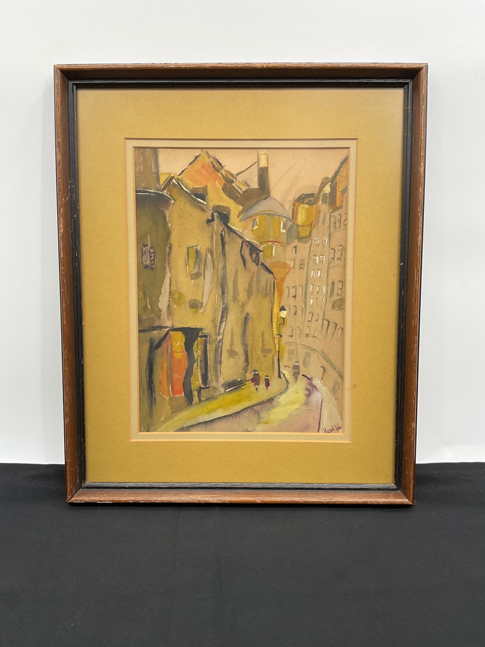 Reed '42, Abstract City Street Scene: Abstract city street scene in pastel colors, signed Reed '42. Framed. Dimensions: H18in L14in.