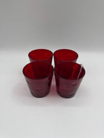Set of Four Ruby Red Thumb Dot Pattern Glass Tumblers