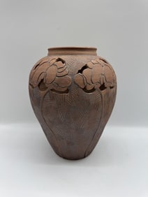Studio Pottery Vase with Floral Design