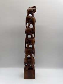Hand-Carved Wooden Elephant Totem