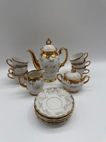 Japanese Porcelain Tea Set with Gilded Crane Motif