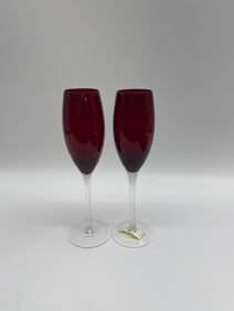 Pair of Ruby Red Champagne Flutes