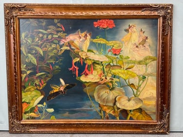 Original Whimsical Fairy Scene Oil Painting