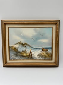 Seascape with Seagulls, Oil on Canvas, Framed