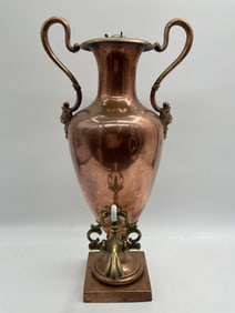 Antique Copper Samovar Urn with Figural Handle Mounts and Spout