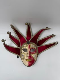 Venetian Style Jester Mask, Red and Gold
