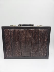 Vintage Brown Leather and Possible Snakeskin Briefcase