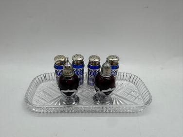 Crystal Tray with Salt and Pepper Shakers