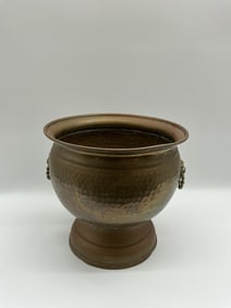 Hammered Copper Pedestal Bowl with Lion Head Decoration