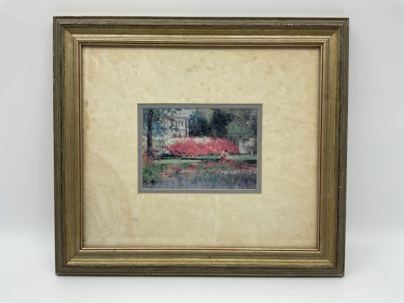 Impressionist Garden Scene Print in Gold Frame - Signed, artist Unknown (1 of 3)