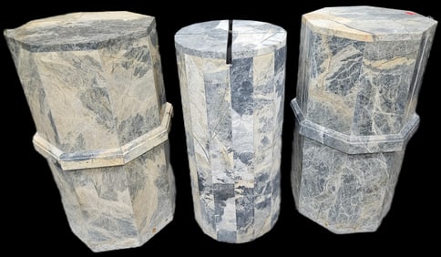 Set of Three Octagonal Marble Pedestals