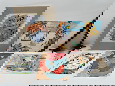 Group of Five Assorted Paintings and Sketches