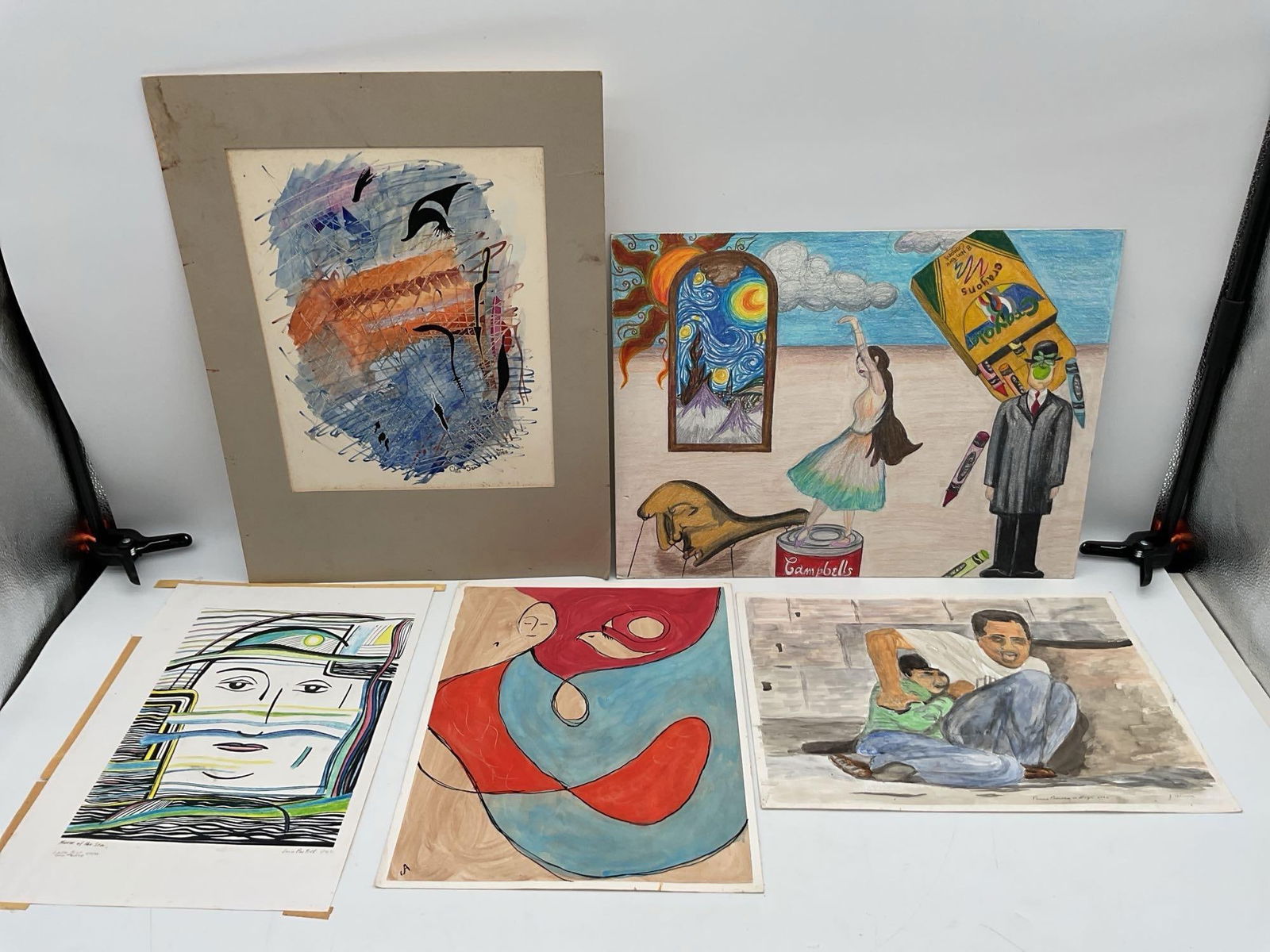 Group of Five Assorted Paintings and Sketches (1 of 3)