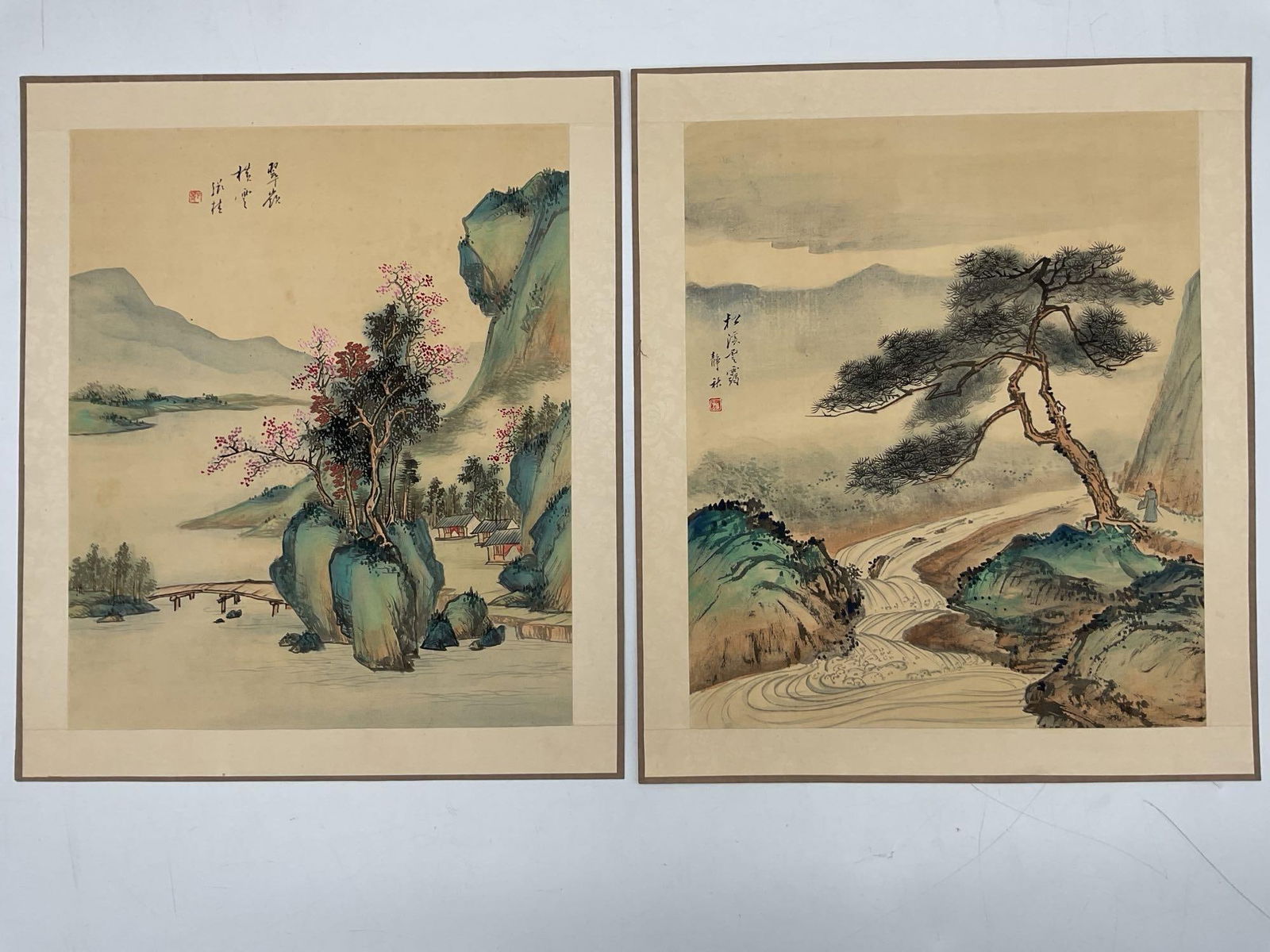 Pair of Chinese Landscape Woodblock, Signed (1 of 5)