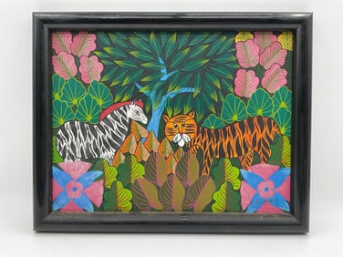 Jungle Scene by J. Souvenir (Haitian) Oil on Canvas