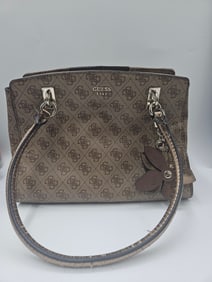 Guess Monogrammed Brown Tote Handbag