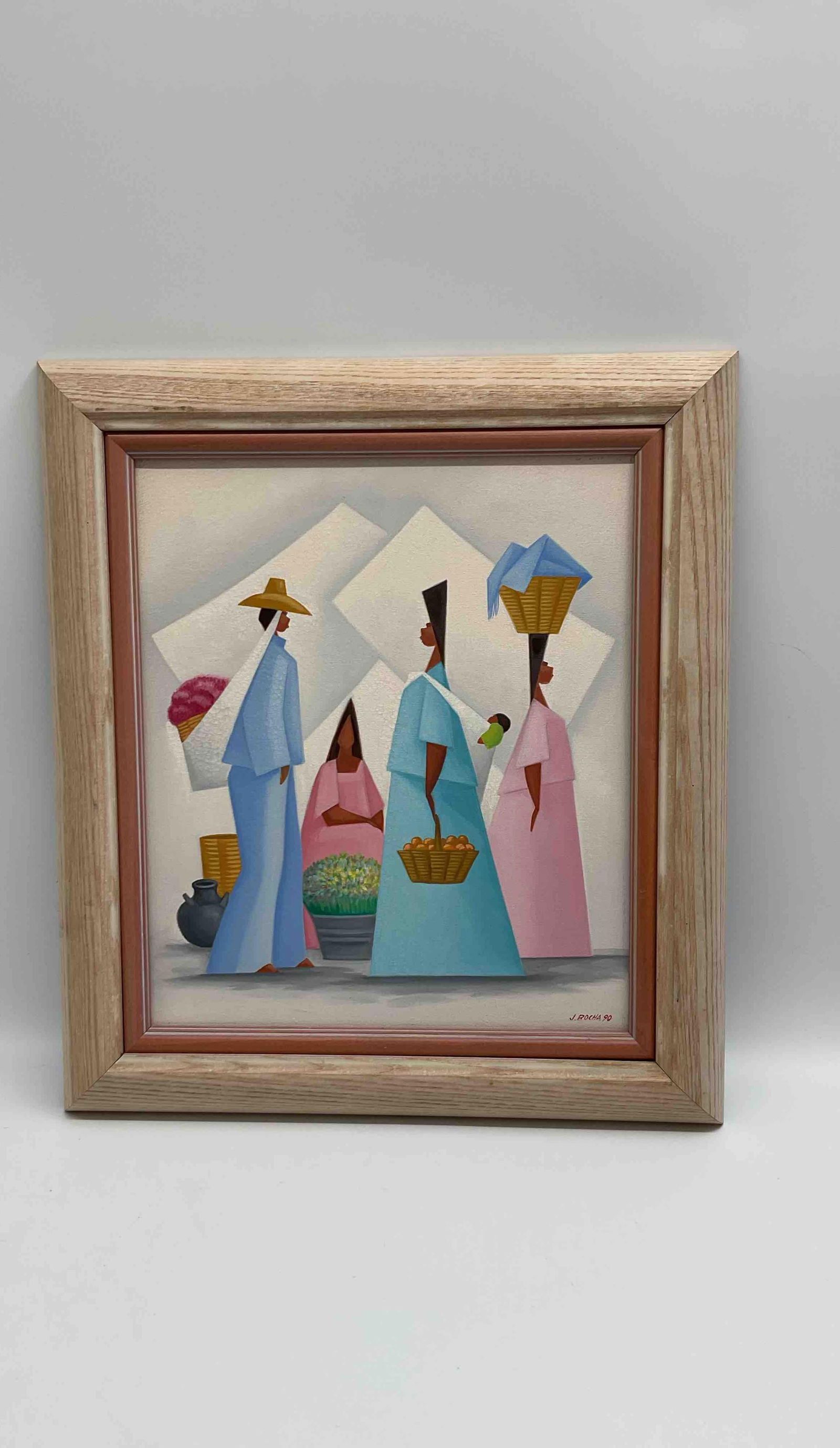 Group of Women with Baskets by J. Rocha (Haitian) (1 of 4)