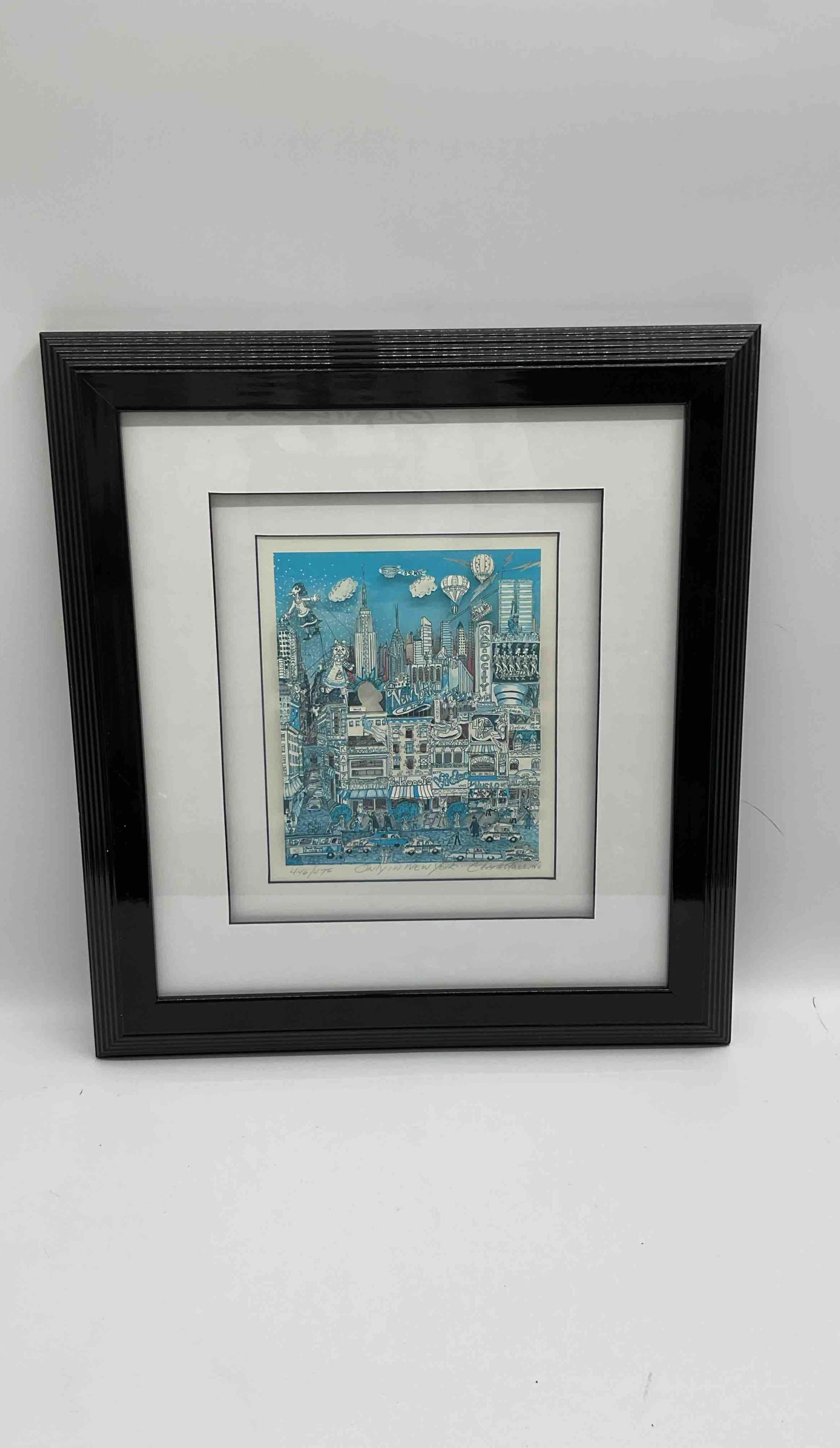 "Only in New York" by Charles Fazzino (American, b.1955) Serigraph: Description: Detailed 3D pop art scene of New York City by Charles Fazzino. Features iconic landmarks and lively urban imagery with his signature whimsical style. Framed and matted presentation. Mediu