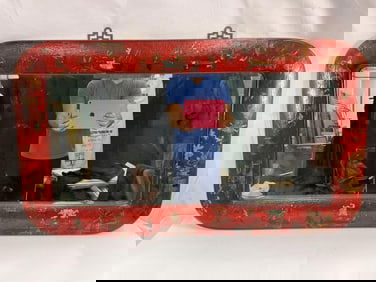 Vintage Chinoiserie Red Lacquered Mirror