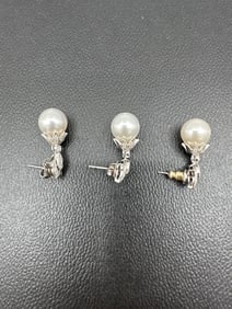 Elegant Drop Earrings with Faux Pearls and Rhinestone Leaf Caps